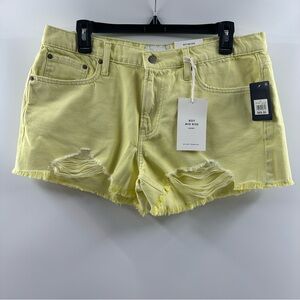 Lucky Brand Yellow Distressed Mid Rise Boy Shorts Women’s Size 12/31 NWT